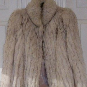 Vintage Niki Blue Fox Fur Coat Finland Lined 1980's Sz M Off White